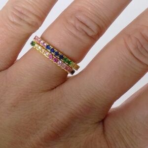 new in box! set of 2 stacking rings rainbow cz diamond 925 sterling